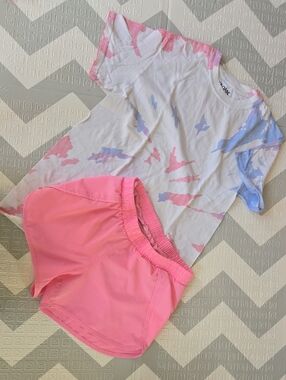Tie-Dye Tee and Pink Athletic Shorts Set